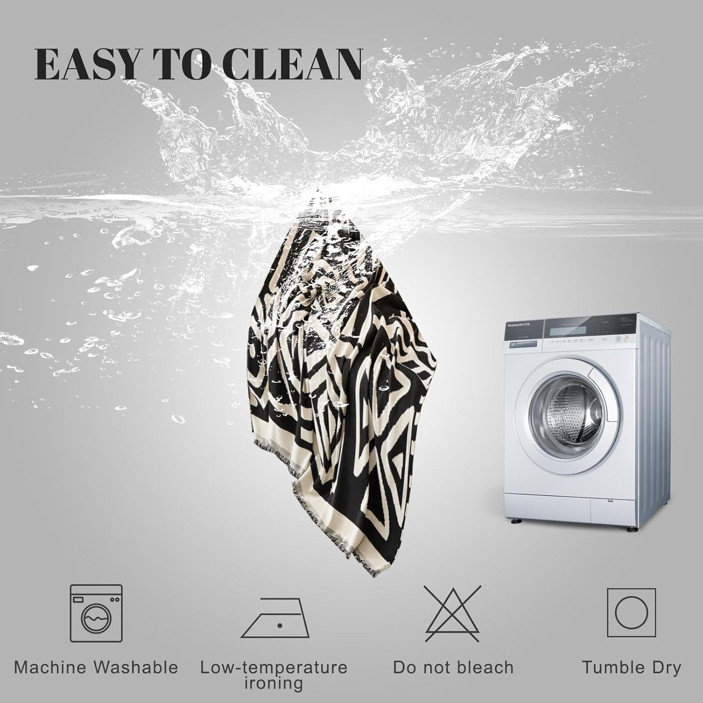 HANDONTIME Armchair Boho Sofa Covers for Dogs - Black & Beige Chenille Slipcovers for Chair, Recliner & Sectional Couch - Pets Protector - 71" x 71"