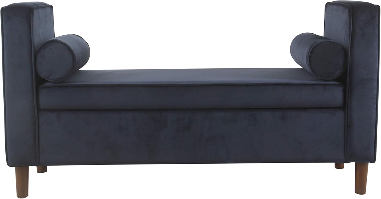 Homepop Home Decor | Upholstered Modern Storage Ottoman Bench with Pillows | Ottoman Bench with Storage for Living Room & Bedroom | Decorative Home Furniture (Dark Navy) Large