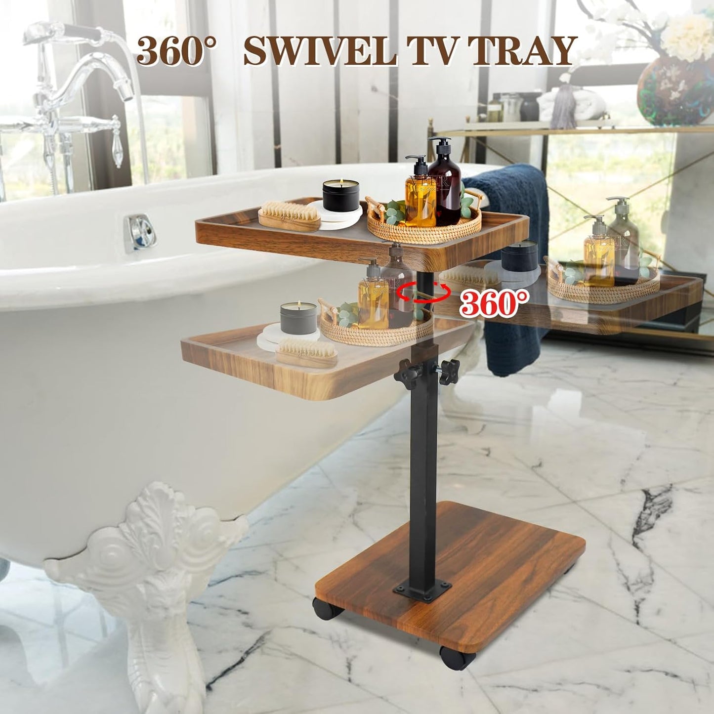 C Table Side Table End Table Adjustable Height,C Shaped End for Couch,Snack Tables,360°Swivel TV Tray Sofa Table, for Small Spaces,Side Tables Living Room and Bedroom for Sofa, Bed,Chair