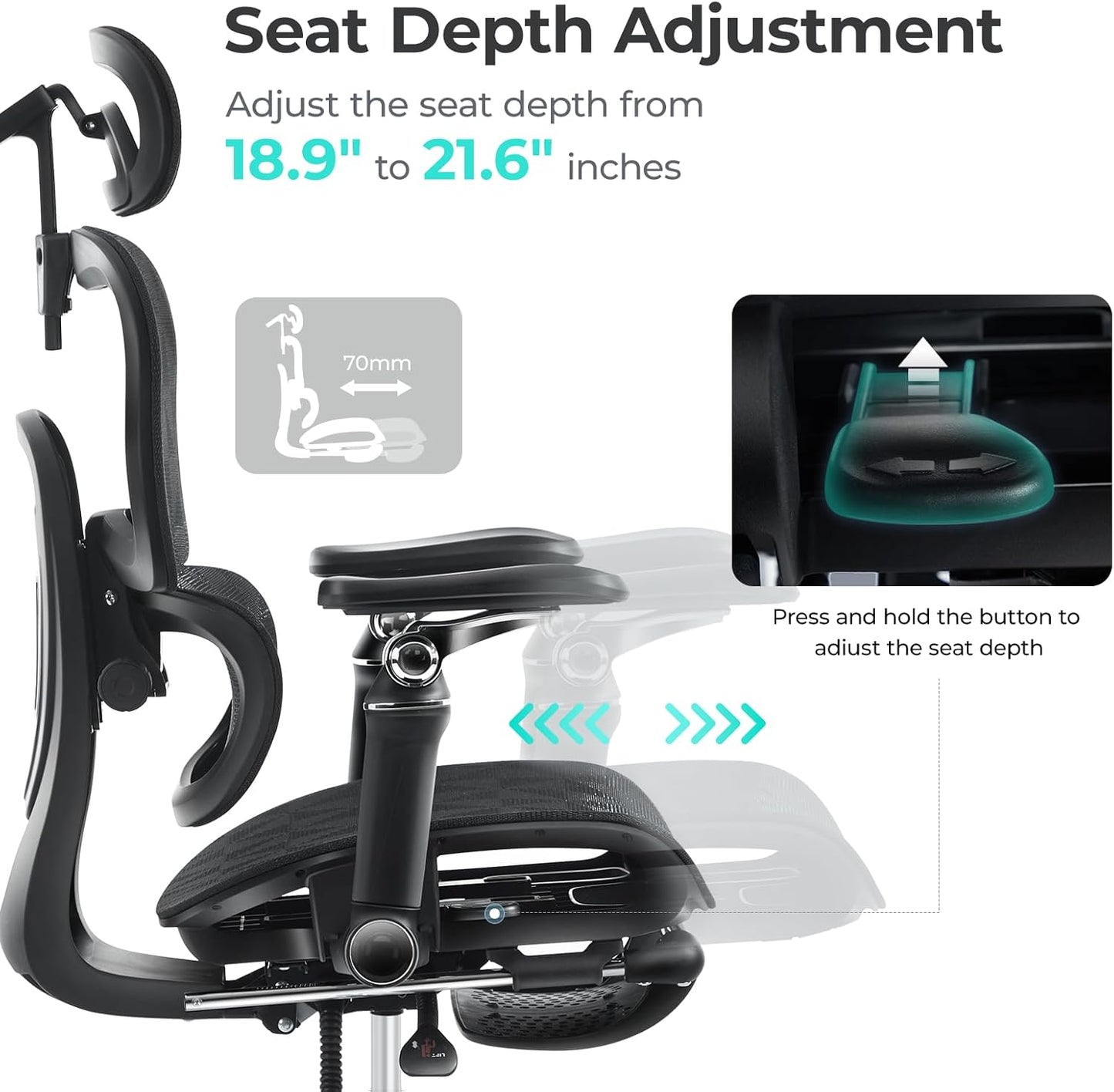 Ergonomic Office Chair with 9D Arms,Adjustable Seat Depth,3D Lumbar Support,135° Recline,3D Headrest & Footrest,Mesh Computer Desk Chair - Ultimate Comfort for Home & Executive Office Black