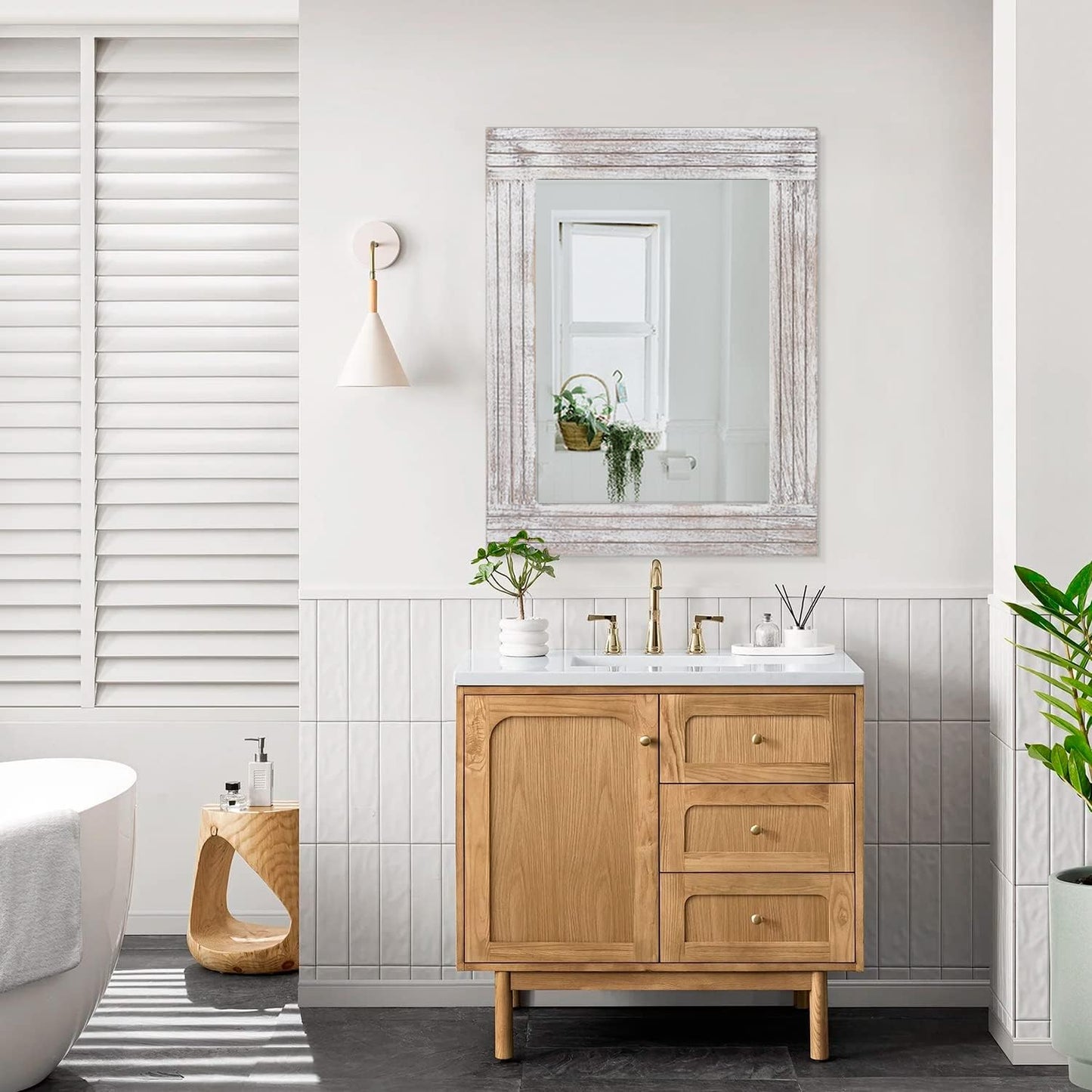 Wall Mirror Rustic Wooden Frame Rectangle Mirror Vintage Hanging Mirror for Bedroom Bathroom Living Room Farmhouse Wall Decor Large 26" x 18"