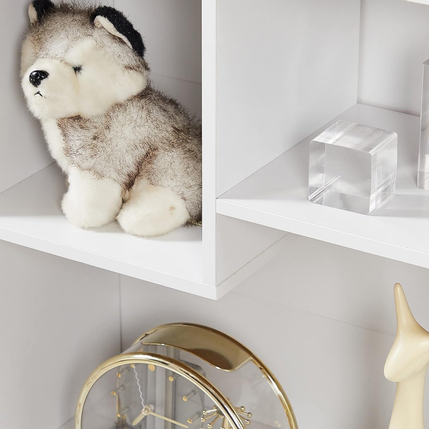 VECELO Small White Bookshelf, 5 Cube Shelf, Fits Tallest Hardcovers, Horizontal Available, Storage Organzier for Home Office, Pearl White