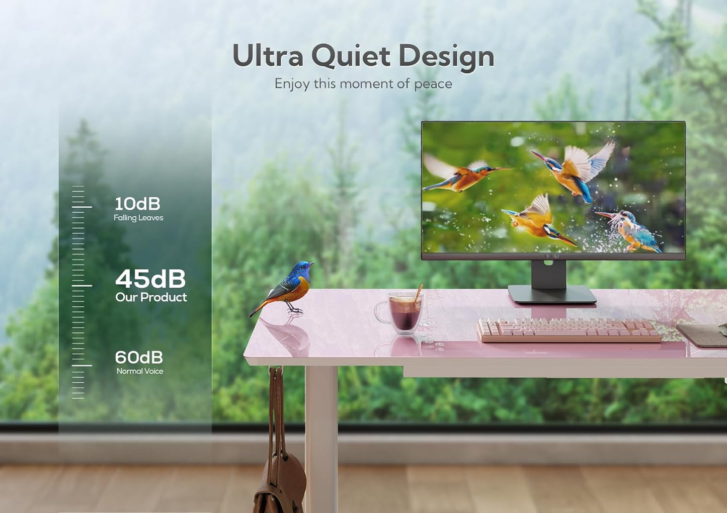 INNOVAR Glass Standing Desk with Drawers, Adjustable Height Stand Up Desk, Electric Standing Desks with Storage, 48 inch, Morandi Powder