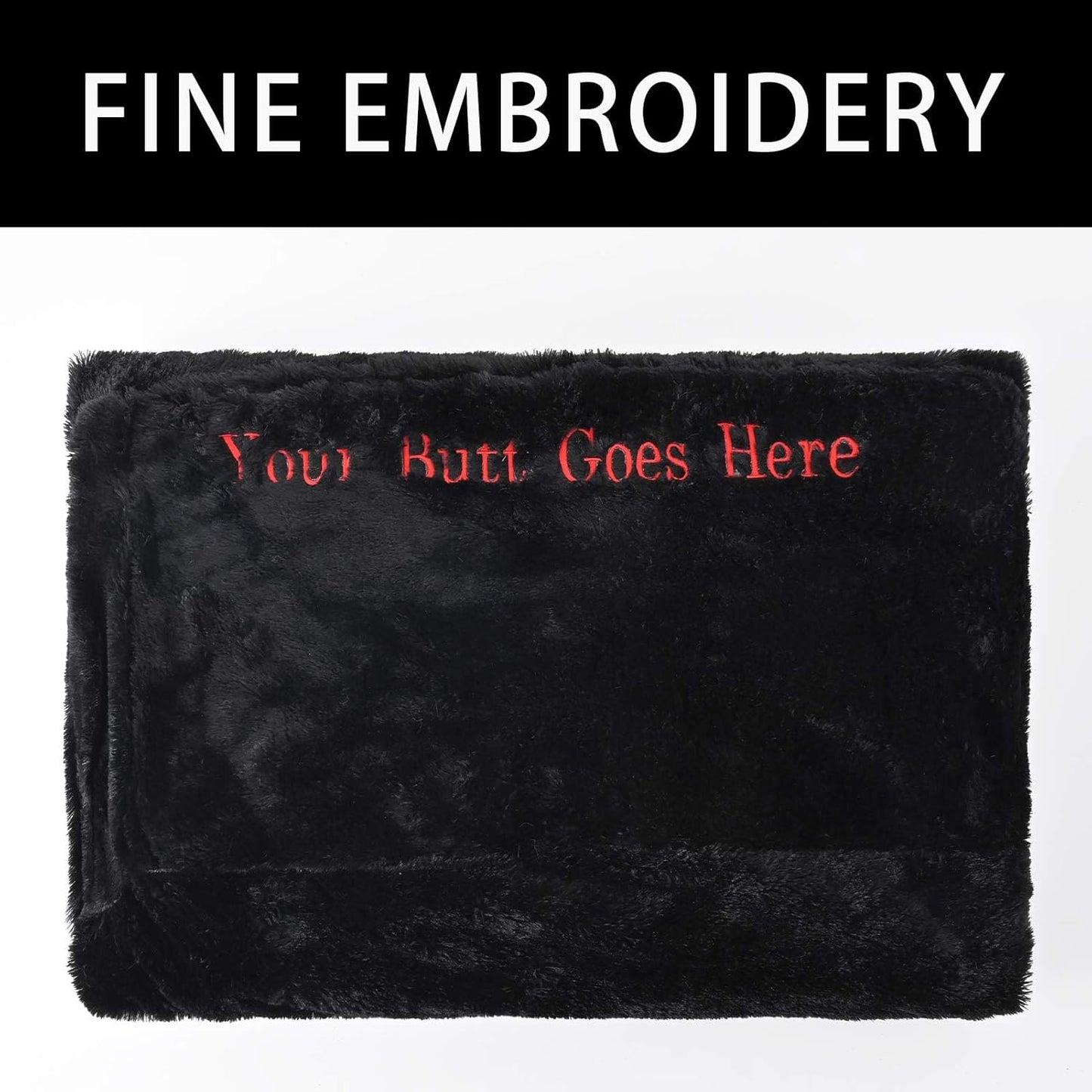 BCU Oversized Bean Bag Cover With Embroidered Words Comfy Beanbag Chair for Adults Without Filler Faux Fur Lazy Sofa Cover for Living Room Chairs, Black, 5FT