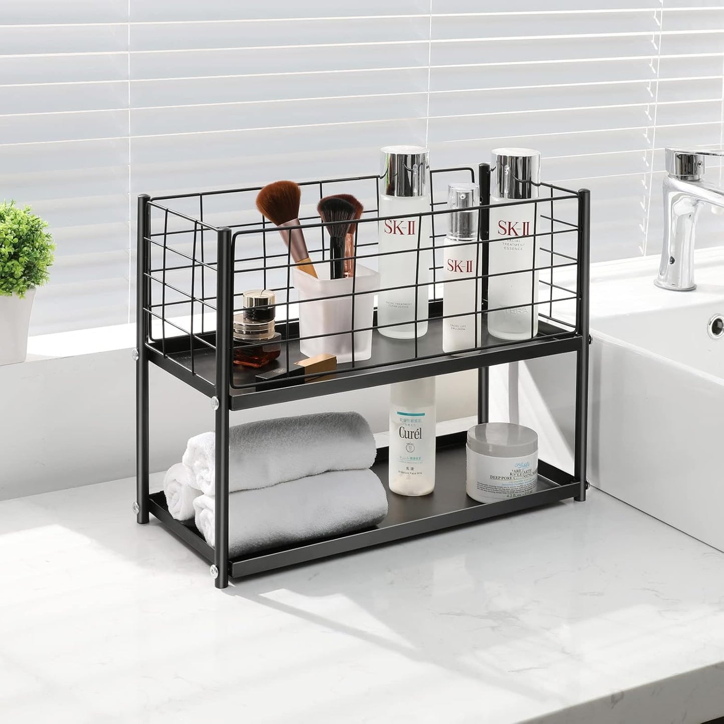 KINGRACK Slim Storage Cart, 4-Tier Metal Utility Rolling Cart with Wheels,Bathroom Organizer, Skinny Rolling Trolley, Mobile Shelving Unit for Office, Laundry Room, Narrow Place, Black