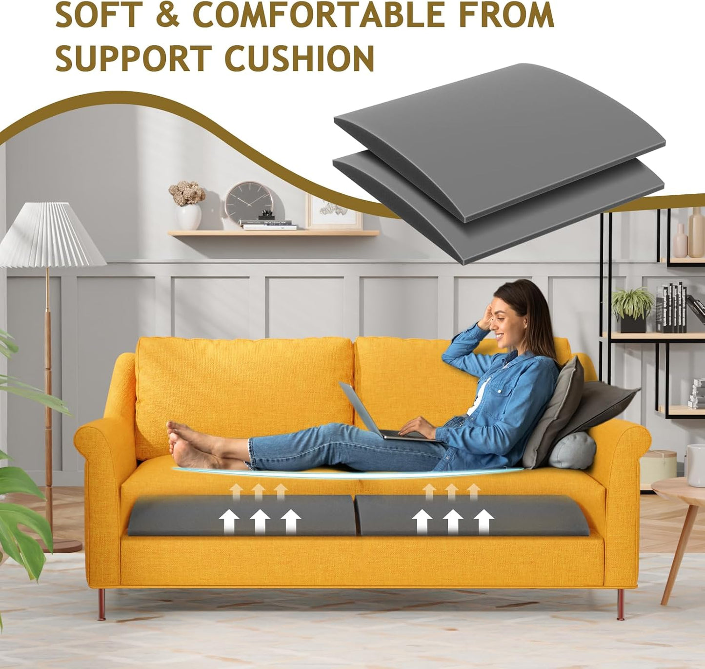 Couch Cushion Support for Sagging Seat Sofa Couch Supports for Sagging Cushions Curved High Density Foam Grey Pack of 2