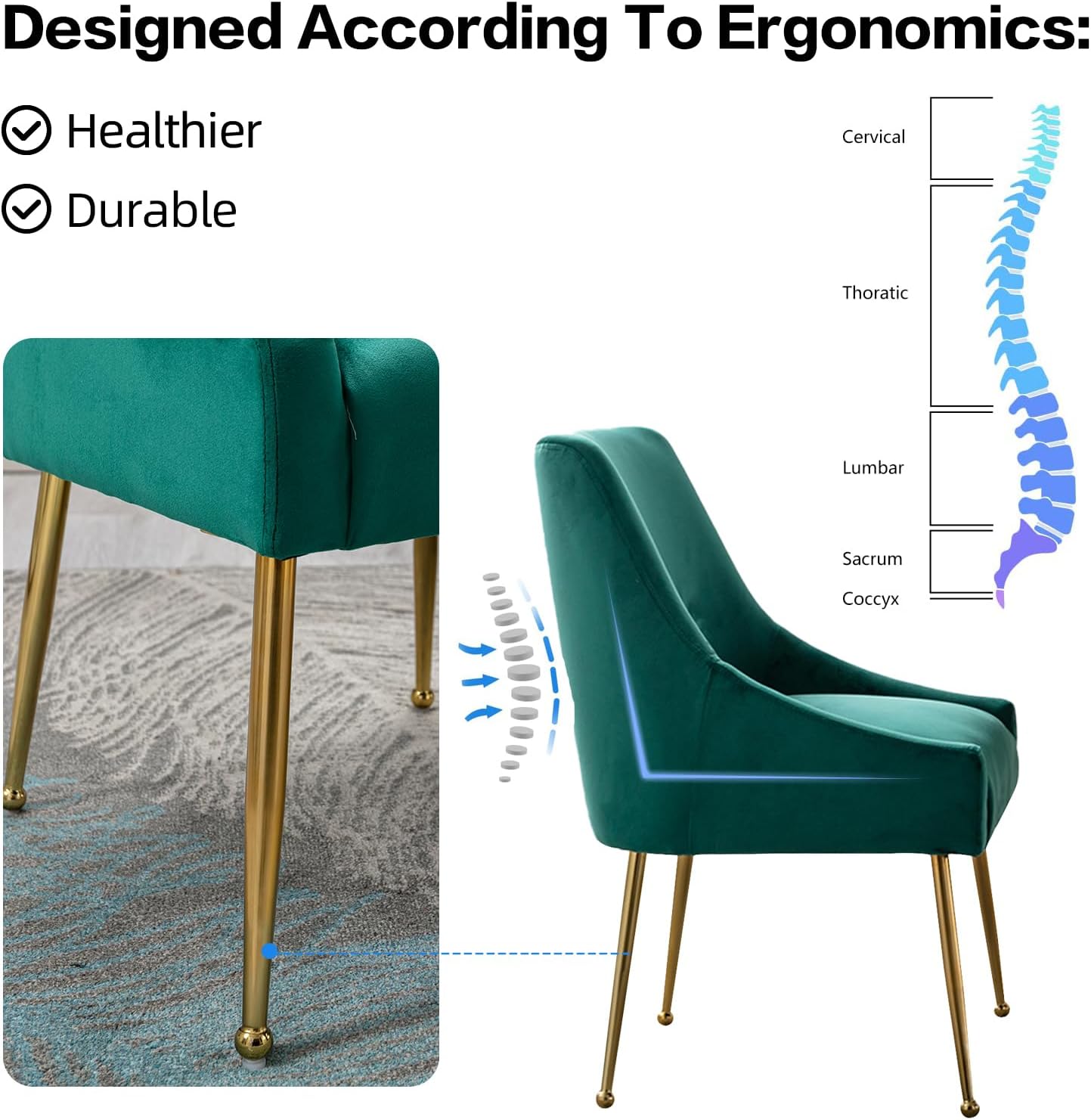 Velvet Dining Chairs, Furniture Collection Modern Contemporary Upholstered with Polished Gold Metal Legs, Set of 4(Green)