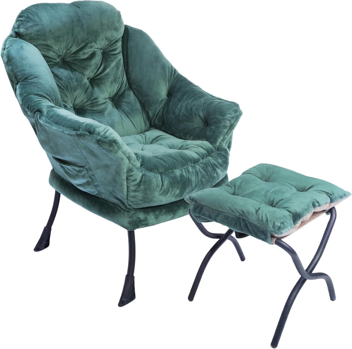 Kokel Lazy Chair with Folding Ottoman,Living Room Chairs (Green-1228)