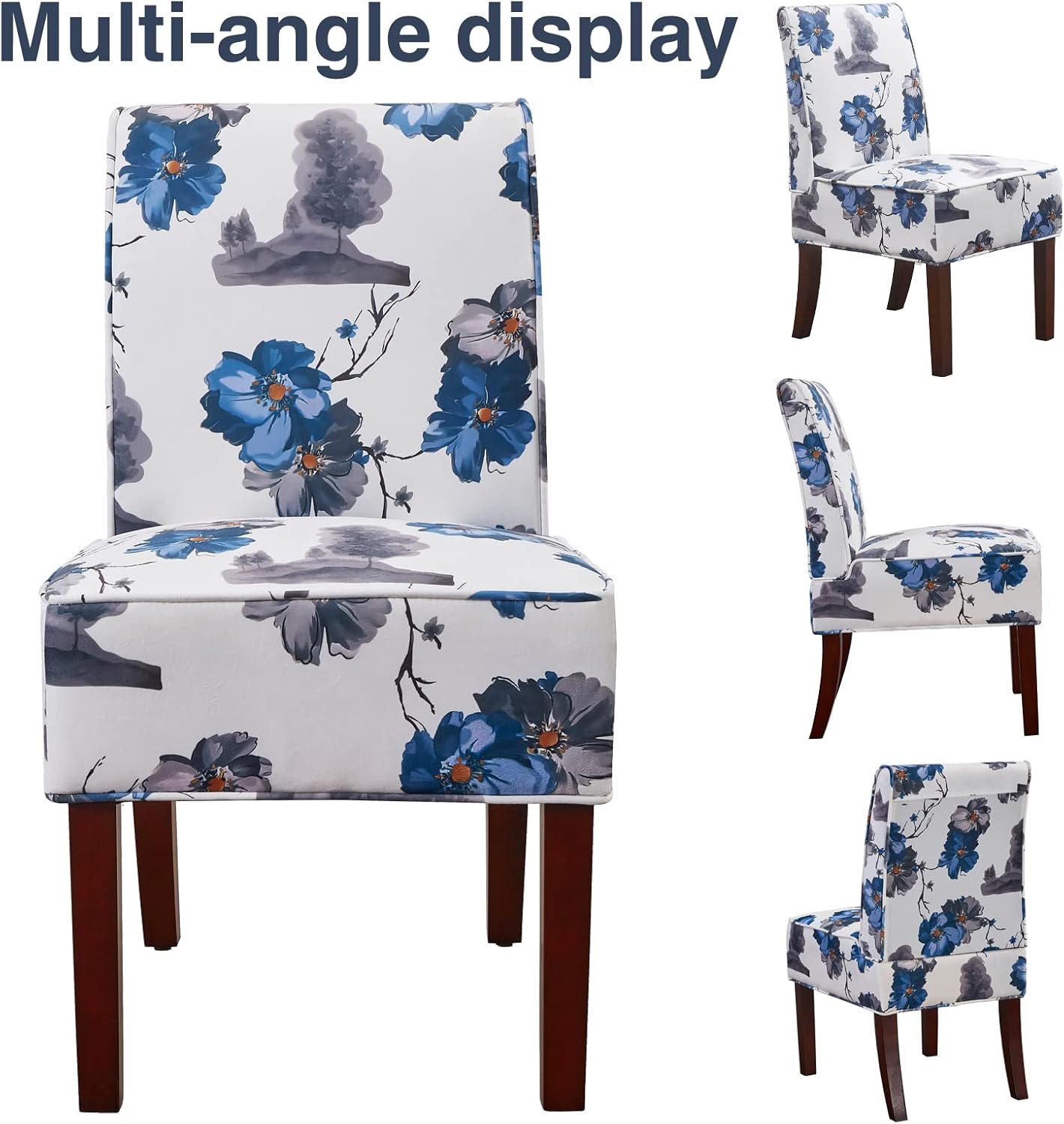 Chair Dining, Upholstered Dining Chair, Accent Chair with Solid Wood Legs and Padded Seat, White Velvet with Ink Paint Pattern Armless Accent Chair for Living Room, Bedroom, Kitchen…