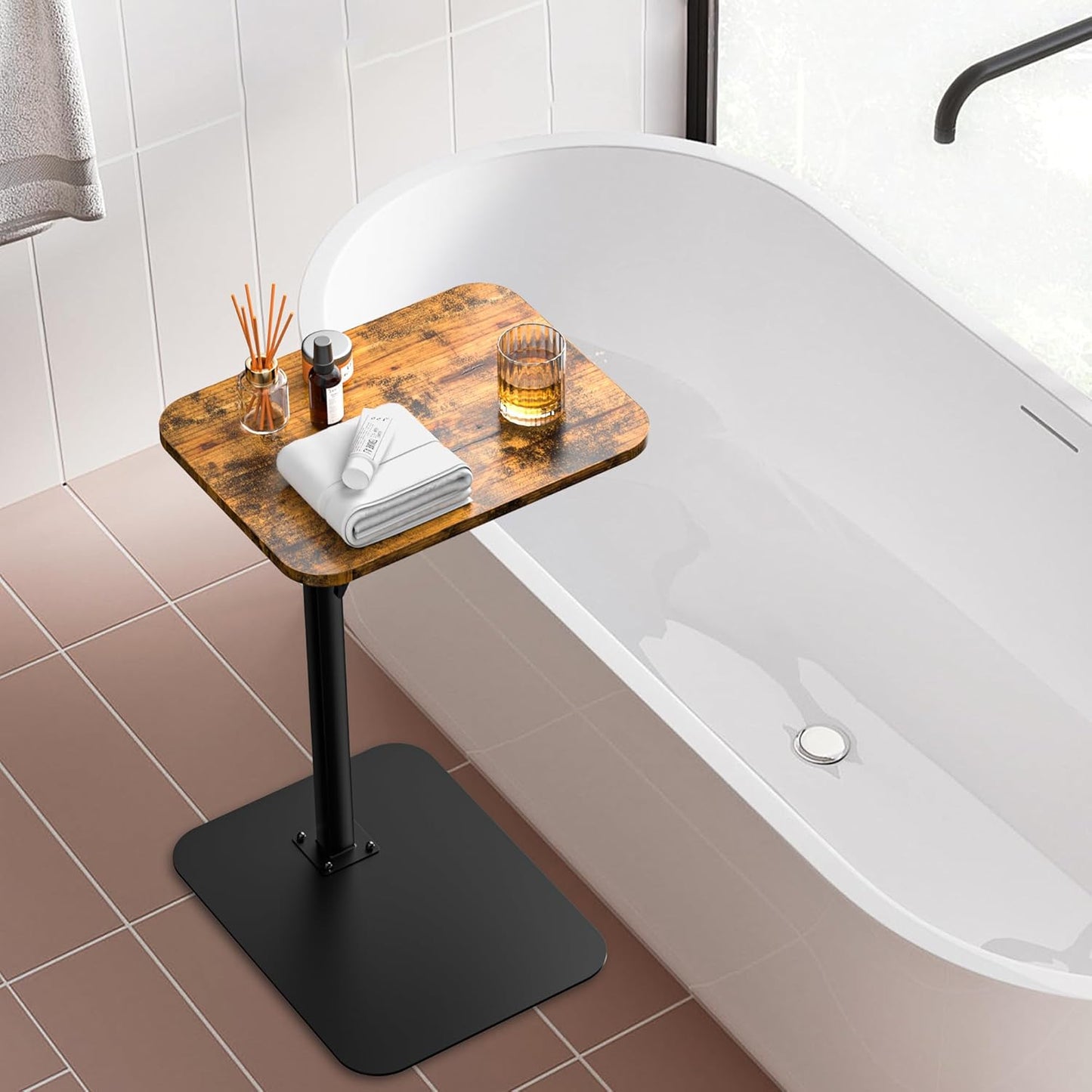 Side Table Sofa Tray for Couch Heavy Metal Base Swivel/Adjustable Height, Sofa Bed Bathroom Study TV Tray C Shaped End Table Food Snack Trays for Eating