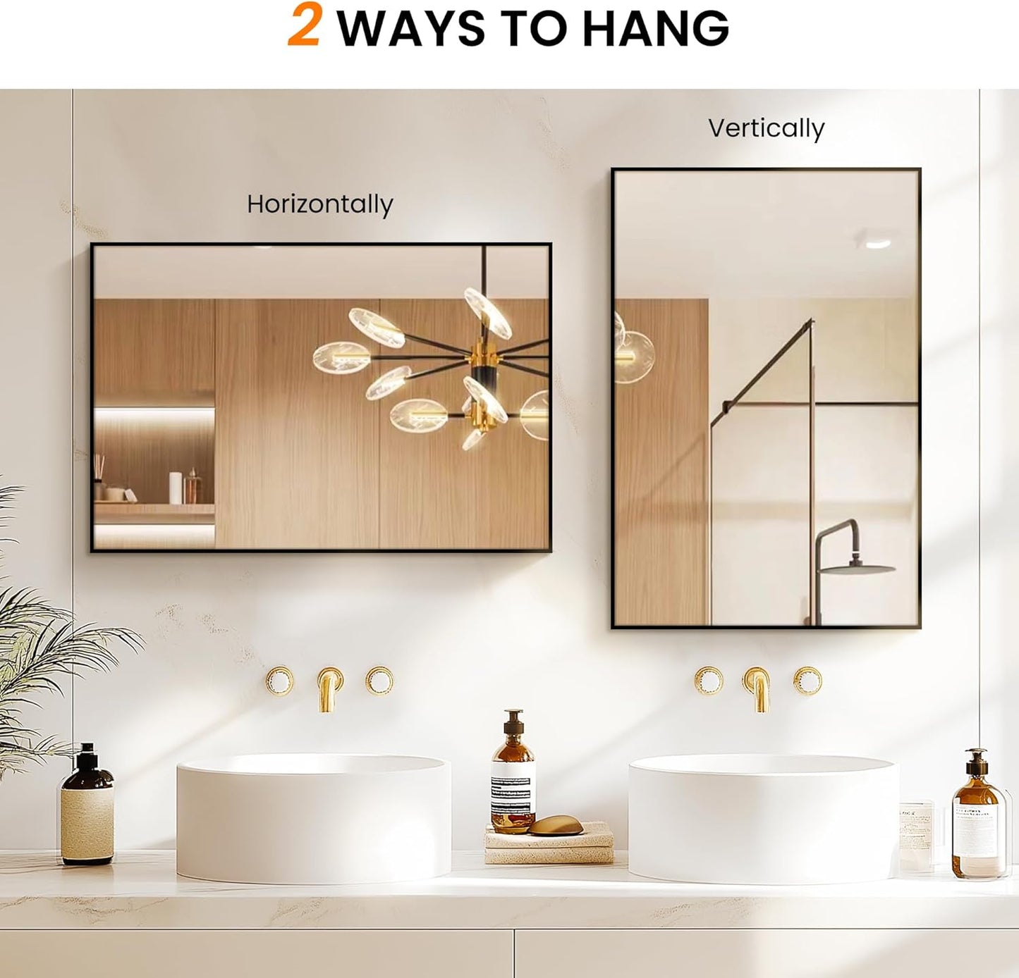 Bathroom Vanity Mirror for Wall, 2 Pack 36" x 24" Metal Framed Rectangular Bathroom Wall Mirror for Over Sink, HD Shatterproof Glass, Hangs Horizontally or Vertically(Black)