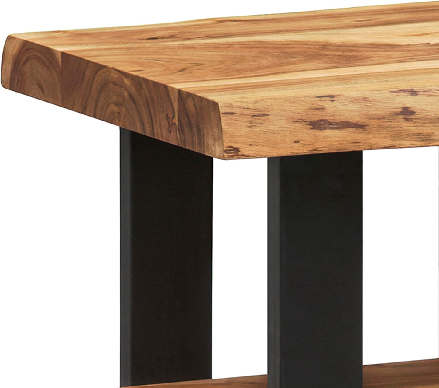 Alaterre Furniture Alpine Natural Live Edge Acacia Wood End Table with Metal Accents, 3-Tier Shelf Design, Includes Nylon Floor Protectors, Unique Industrial Rustic Style, Clear Natural Finish
