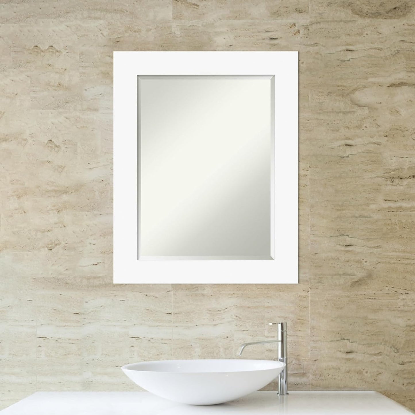 Amanti Art White Bathroom Mirror for Over Sink, 30x24 Basic White Rectangle Vanity Mirror, Medium Casual Wood Frame, Hangs Horizonally and Vertically, Bathroom Wall Decor, Beveled Edge from WI, USA