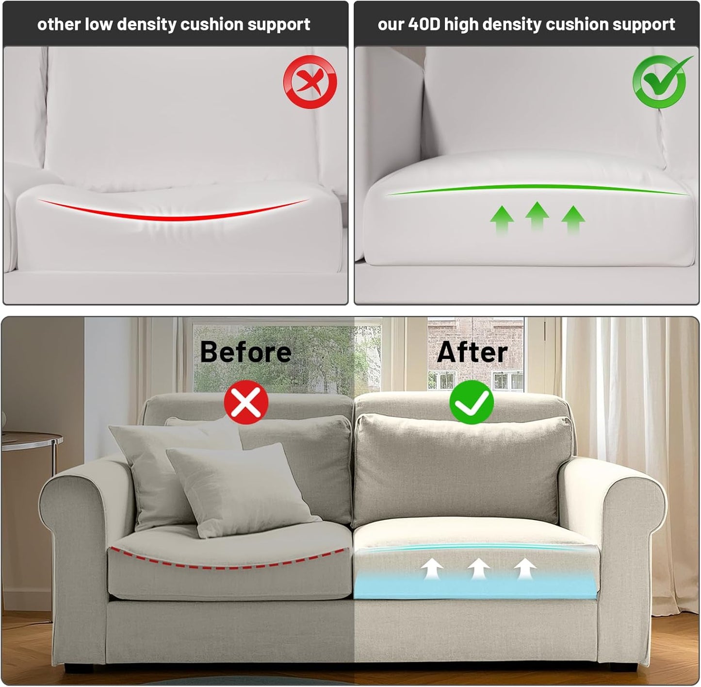 Couch Cushion Support for Sagging Seat – 3 Pack 20x20x3.15 Inch Sofa Cushion Board Saver & Replacement Insert for Saggy Couch or Chair, Quick No-Tool Install with 40D Memory Foam