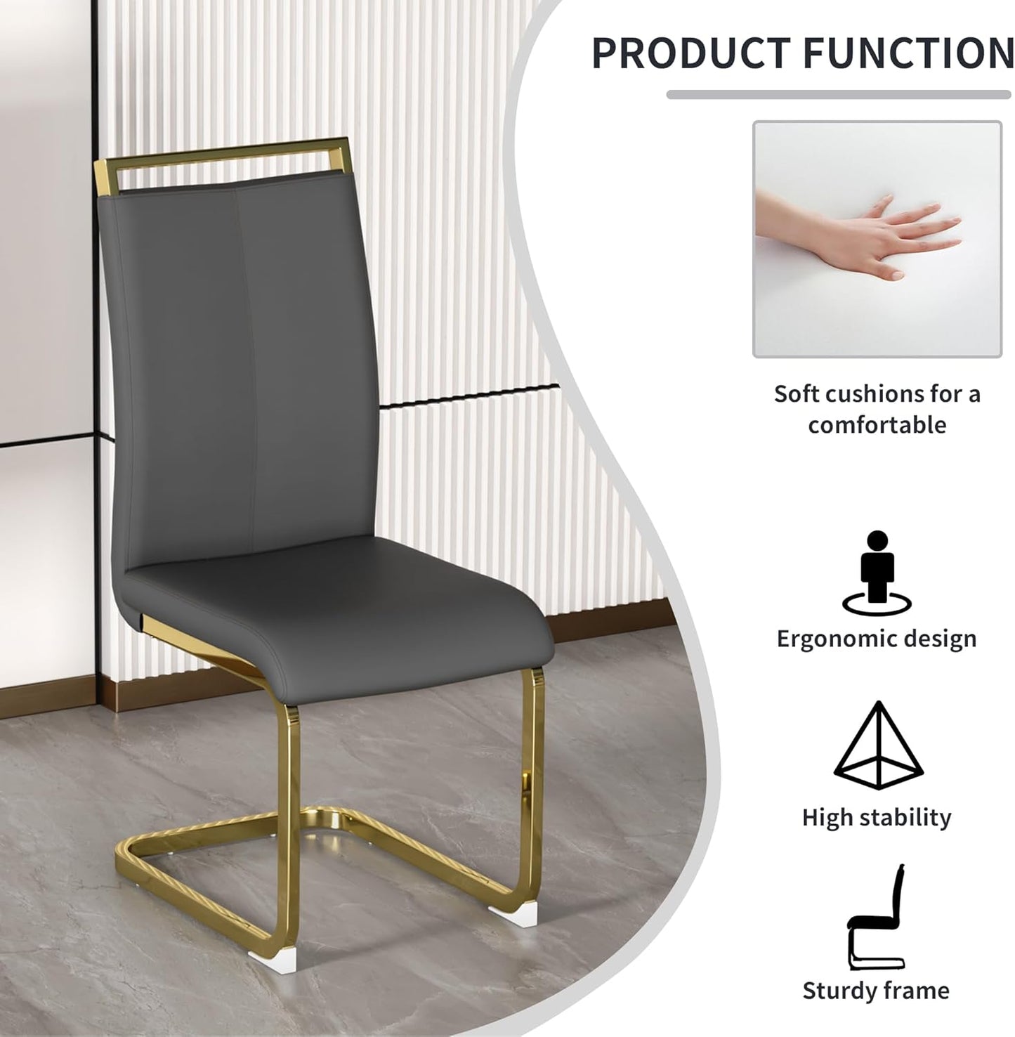 Dining Chairs Set of 8, Faux Leather with Plated Chrome Metal Frame, Modern Kitchen Chairs with Padded Seat High Back for Dining Room, Kitchen, Living Room