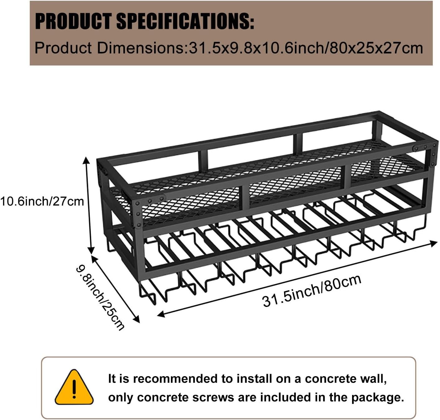 Pengfei LED Wine Rack Wall Mounted, Industrial Metal Wall Wine Shelf & Glass Holder, Large Floating Shelves Wine Bottle Storage Display Rack for Home Bar Dining Room Decor