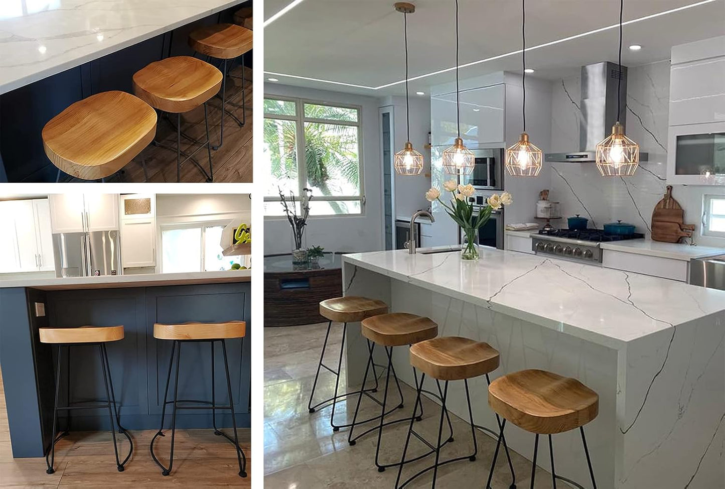 Set of 2 American Elegant Retro Country Style Bar Chair, Modern Fashion Simple Bar Stool, Mid Century Dining Wooden Chair High Stool, 26.8 inches(Black)