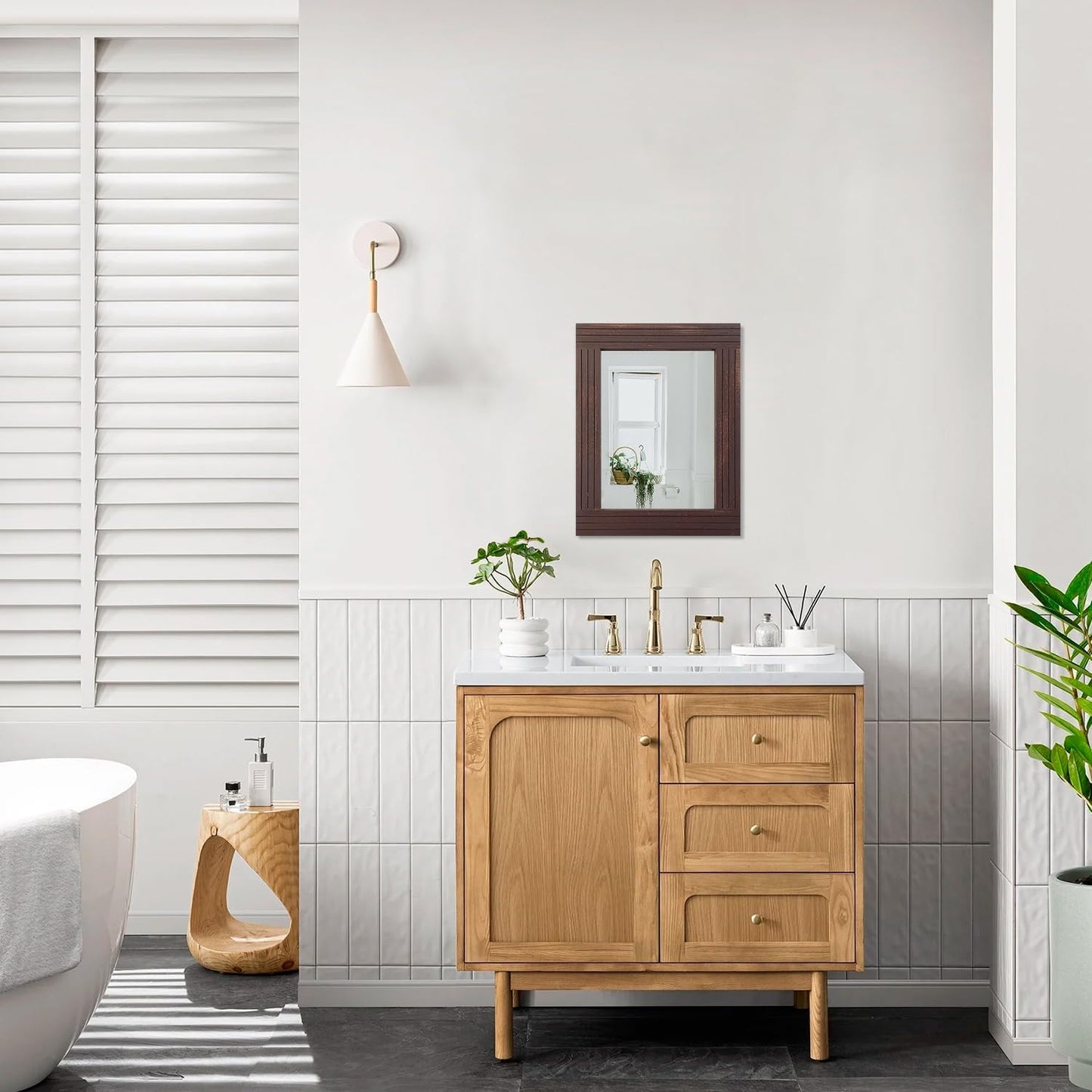 Mirrors for Wall Rustic Wooden Frame Rectangle Mirror Vintage Hanging Mirror for Bedroom Bathroom Living Room Farmhouse Wall Decor Brown Small 16" x 12 "