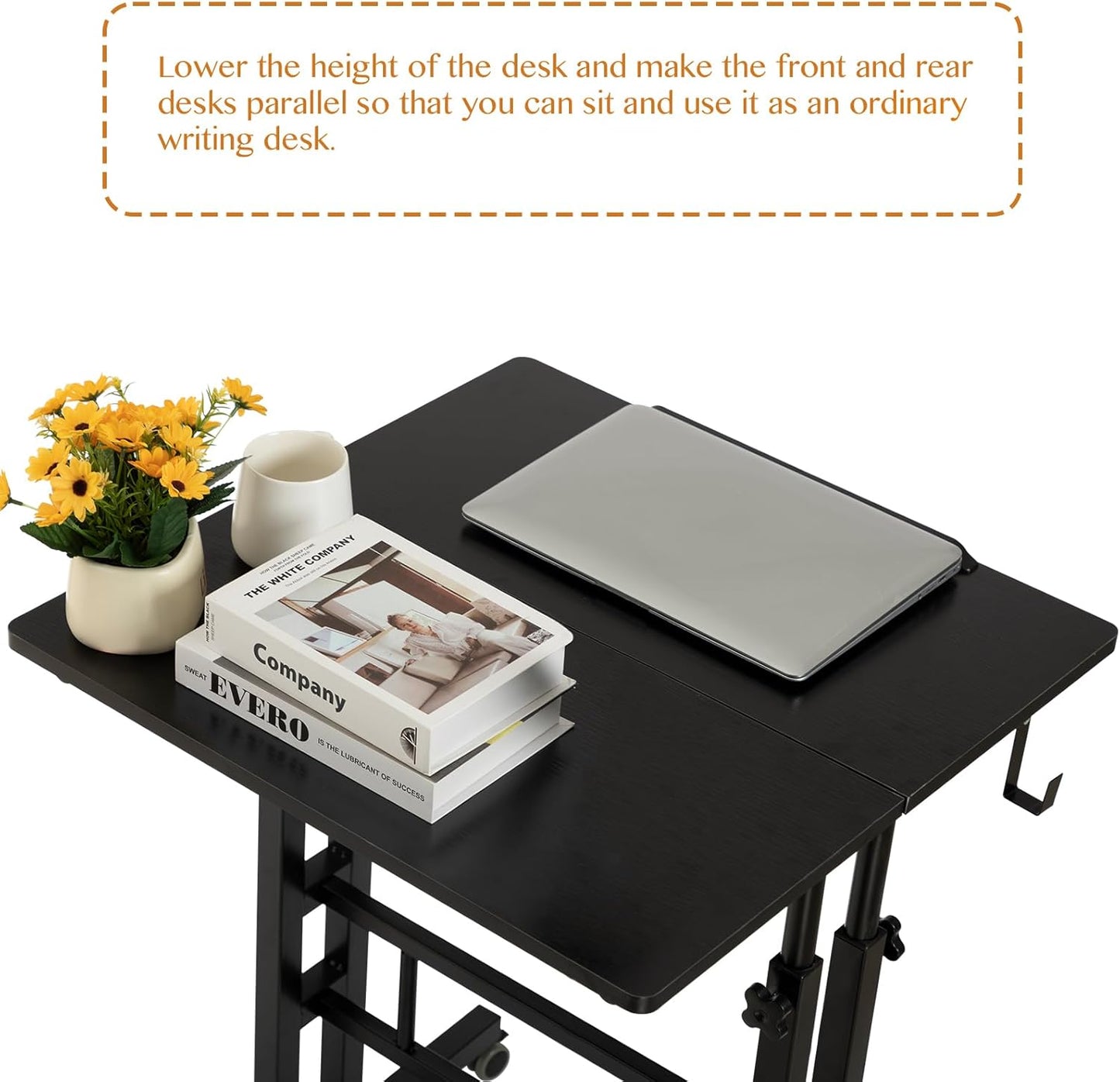 SIDUCAL Mobile Standing Desk, Portable Stand Up, Small Adjustable Converter with Wheels Home Office Workstation, Rolling Desk Laptop Cart for Standing or Sitting, Black