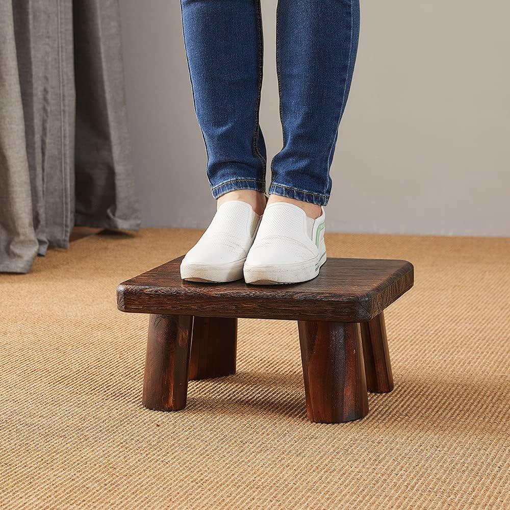 Wooden Stool, Rectangular Bedside Step Stool, Step Ladder for Kitchen & Bathroom, Foot Rest Stool Under Desk, Super Sturdy Hold Up to 500 LBS