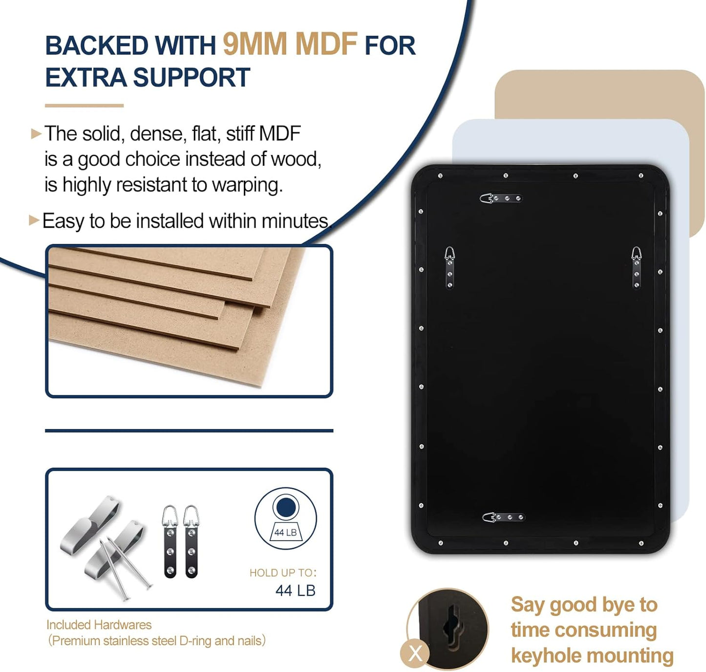 ANDY STAR 28x36 INCH Black Bathroom Mirror, Black Bathroom Vanity Mirrors for Wall, Rounded Rectangle Mirror for Bathroom, Tube Metal Frame, 1’’ Deep Wall Mounted Vertical/Horizontal