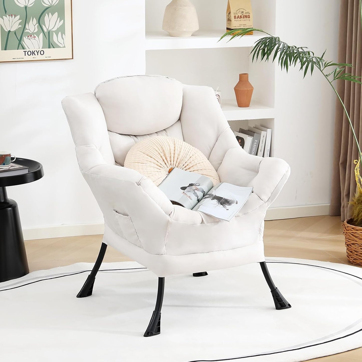 Lazy Chair, Reading Armchair, Large Modern Lounge Accent Chair, Leisure Sofa Chair for Living Room, Bedroom, Dorm Room (Beige)