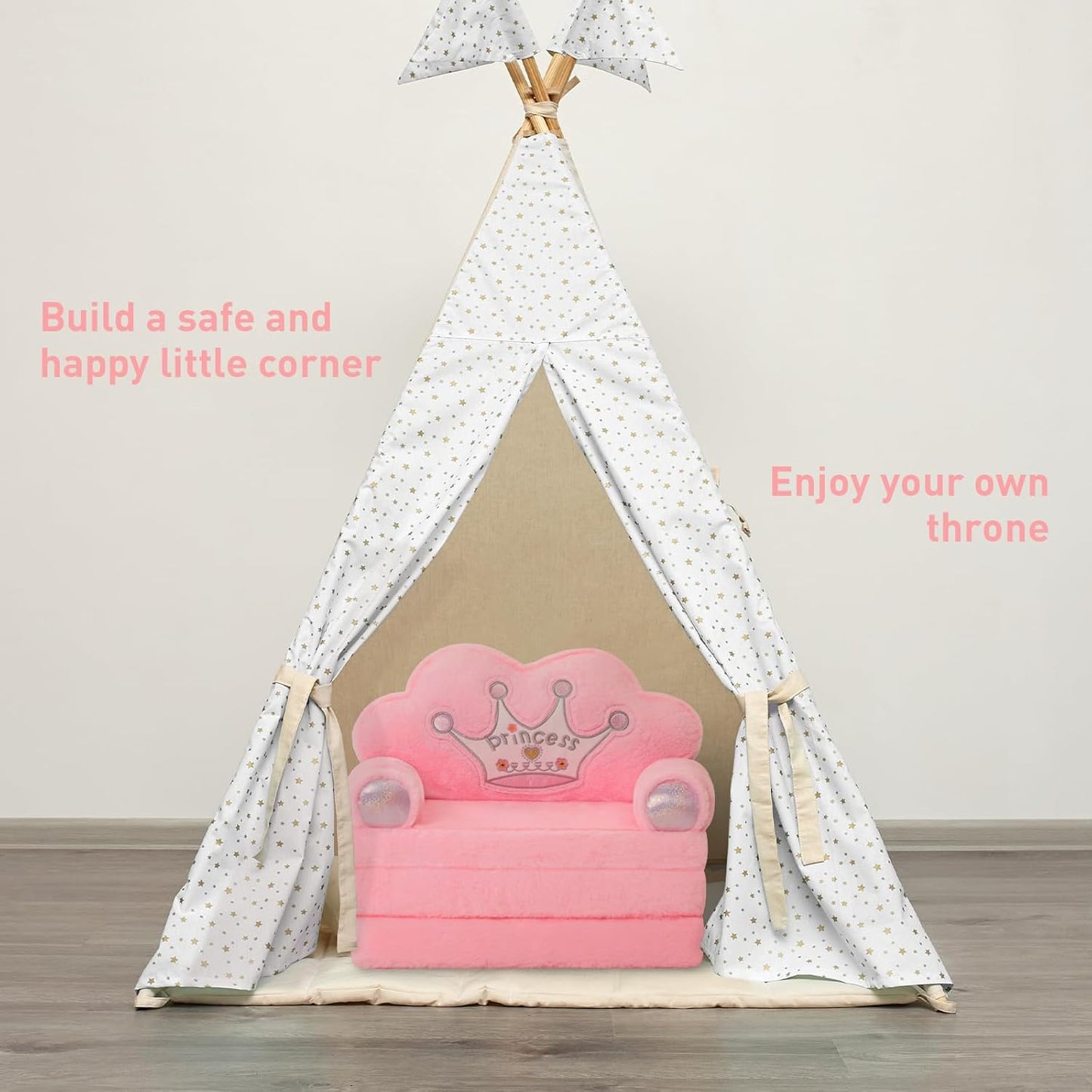 MOONBEEKI Toddler Chair Comfy,Foldable Princess Kids Couch for Girl, Toddler Recliners for Kids Over 18 Months, Baby Furniture for Bedroom and Playroom,Pink