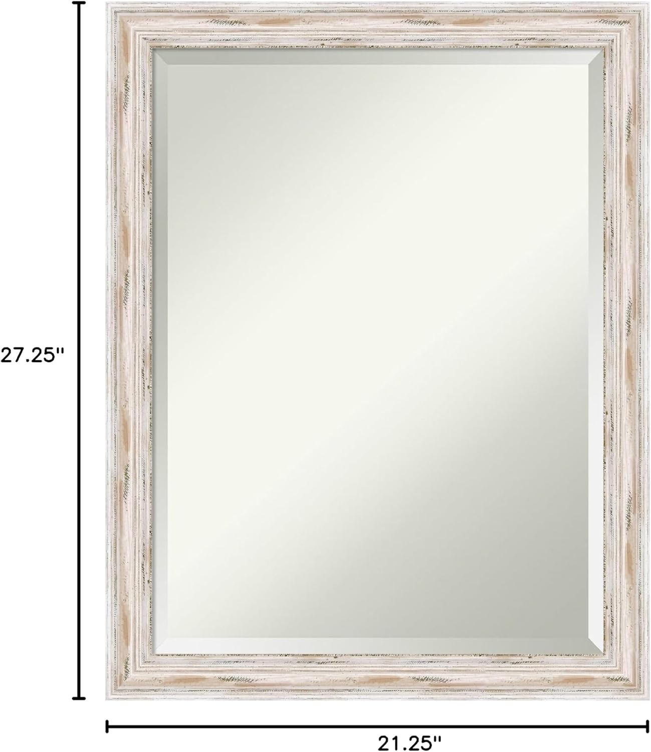 Amanti Art White Bathroom Mirror for Over Sink, 27x21 Alexandria White Wash Narrow Rectangle Vanity Mirror, Medium Cottage Wood Frame, Hangs Horizonally and Vertically, Bathroom Wall Decor, Beveled