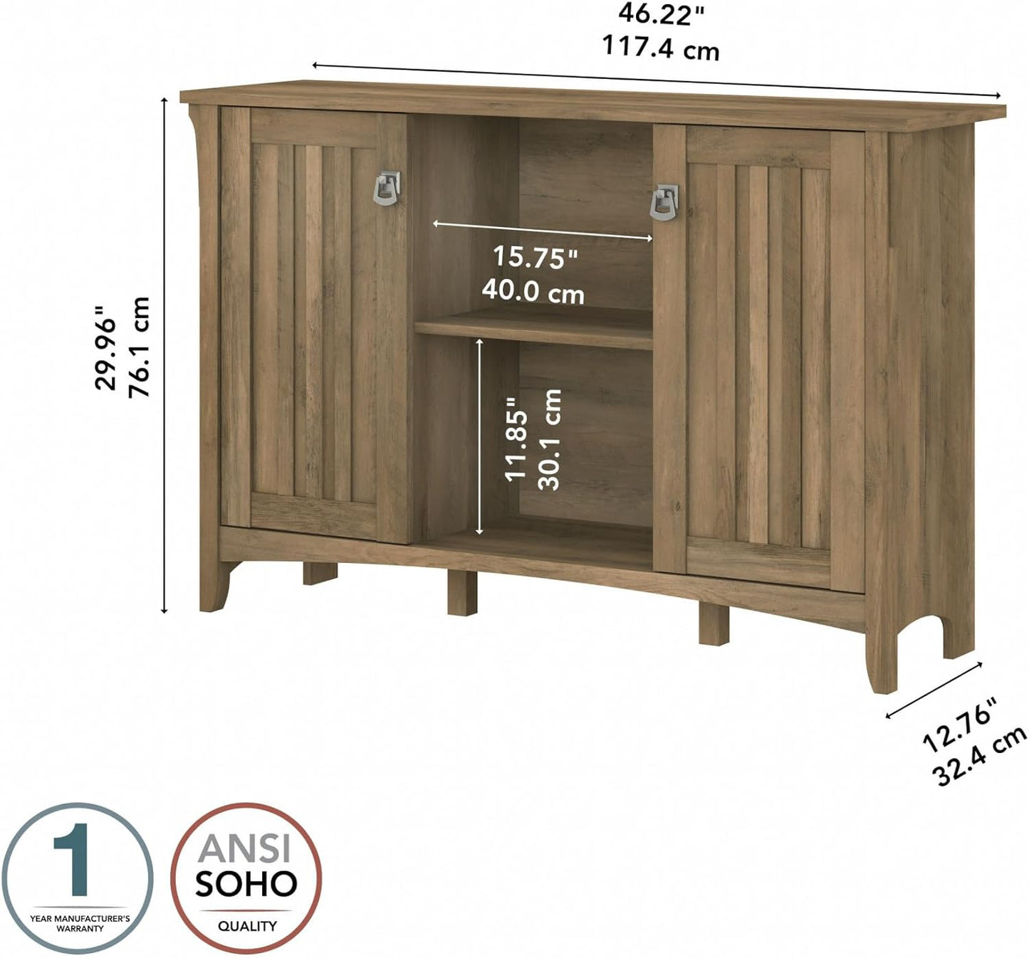 Bush Furniture Salinas Accent Storage Cabinet with Doors in Reclaimed Pine