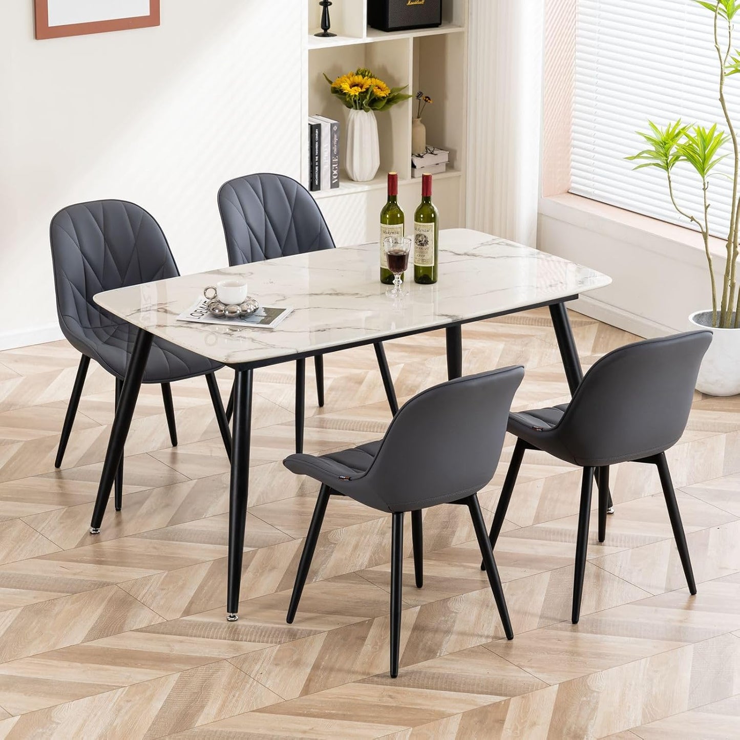 Rowill Dining Chairs Set of 2 Modern Kitchen Chairs with Soft Backrest, Sturdy Metal Legs & Non-Slip Pads, Suitable for Home Kitchen, Faux Leather Upholstered Seats for Dining Room, Gray Purple