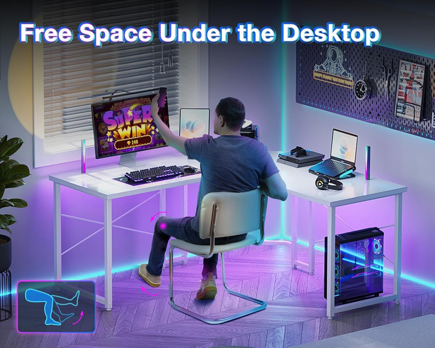 Casaottima L Shaped Gaming Desk, Corner Desk Gaming Table for Home Office, Computer Desk Sturdy Writing Workstation for Small Space, Easy to Assemble, 51 inch, Carbon Fiber Surface, White