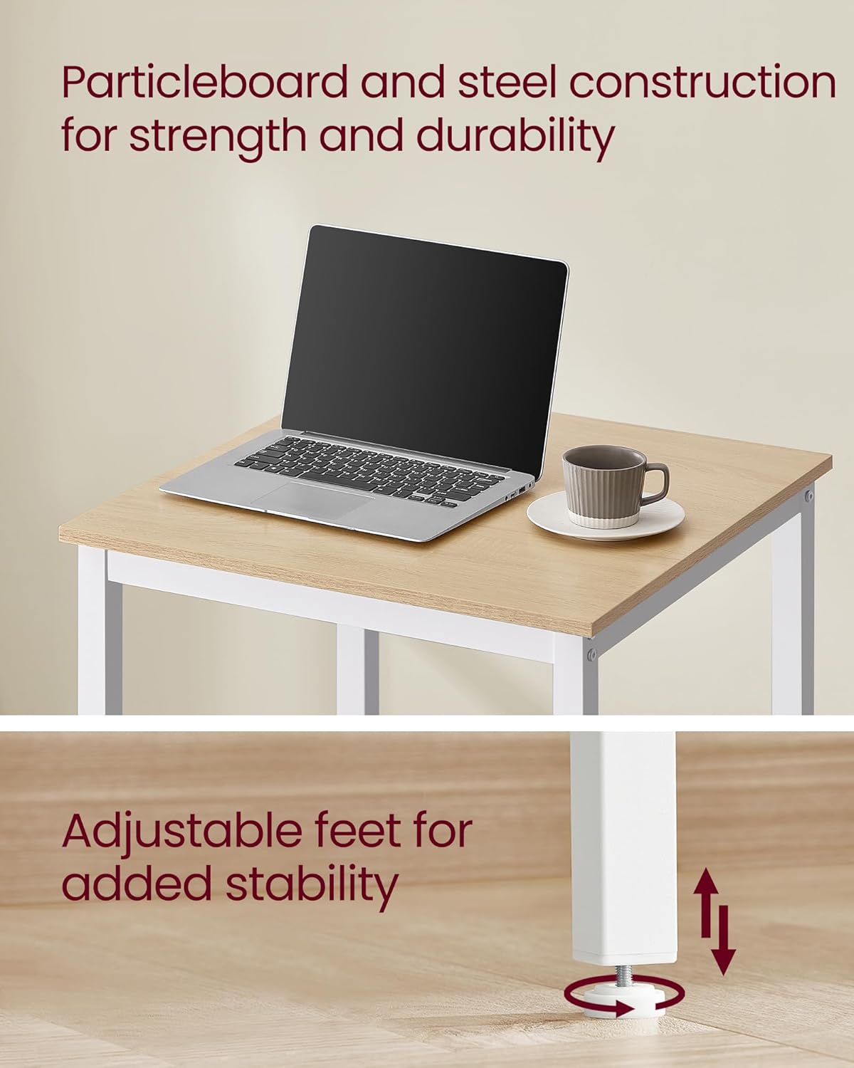 VASAGLE Bar Table, Small Kitchen Dining Table, High Top Pub Table, Height Cocktail Table for Living Room Party, Sturdy Metal Frame, 23.6 x 23.6 x 36.2 Inches for Narrow Spaces, Oak Beige and White