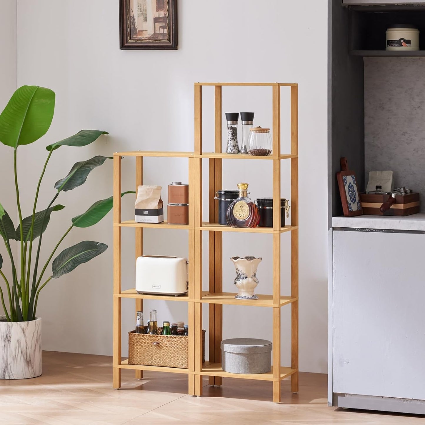 4 Tier Tall Bookshelf with Storage - Small Bookcase for Small Spaces, Shelf for Living Room, Office, Bedroom, Kitchen - Industrial Modern Natural Book Shelf