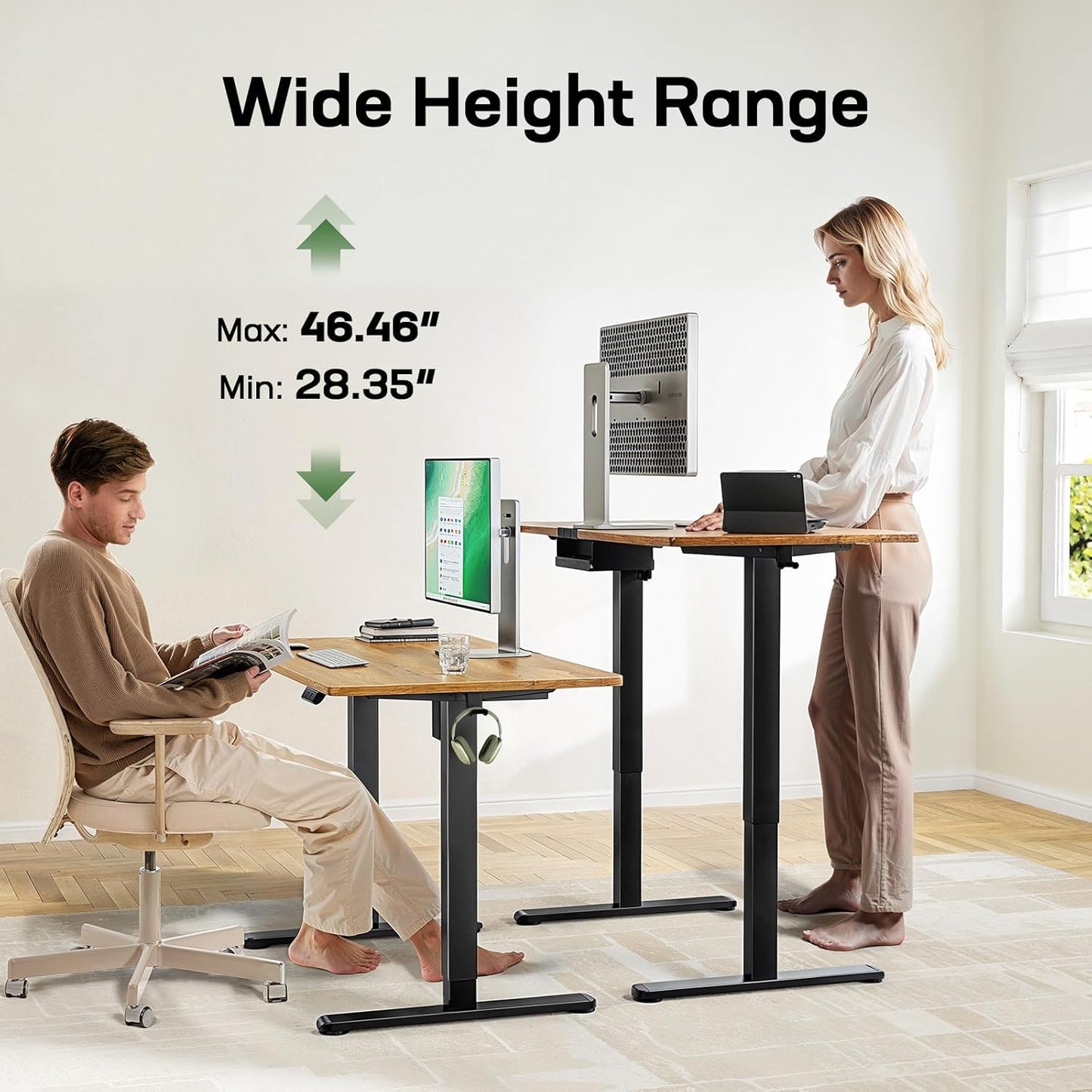 Marsail Electric Standing Desk with One-Piece Desktop,55 x 30 inch Height Adjustable Office Gaming Computer Desk with Deeper Tabletop,Home Office Stand up Desk with 4 Memory Presets, table for Bedroom