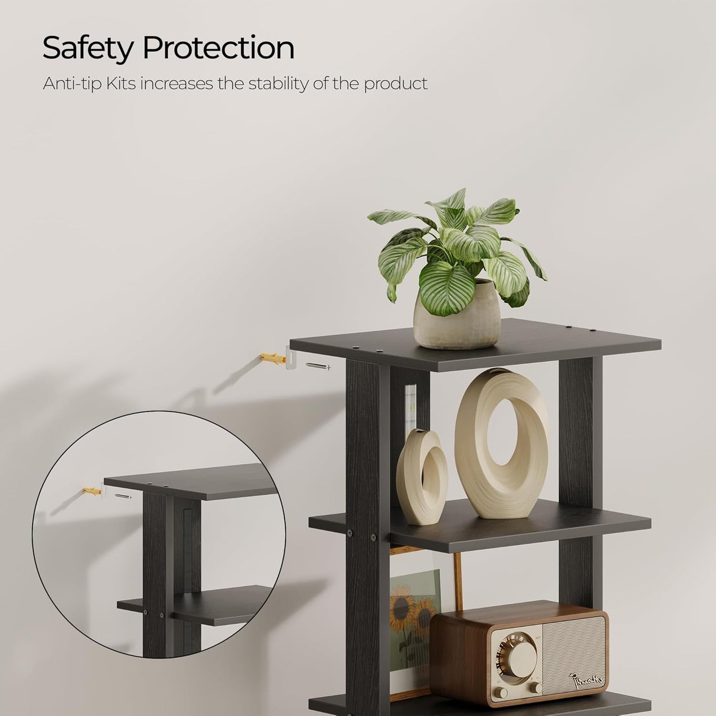 7-Tier Bookshelf, Narrow Bookcase with LED Lights, 47.2 Inch Book Shelf for Small Space, Display Storage Shelf for Living Room, Bedroom, Home Office, Study, Black