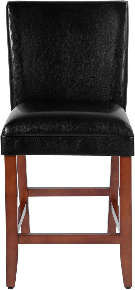 Homepop Home Decor | Classic Counter Height Bar Stools | Faux Leather 24 Inch Bar Stools | Decorative Home Furniture (Black)Single Pack