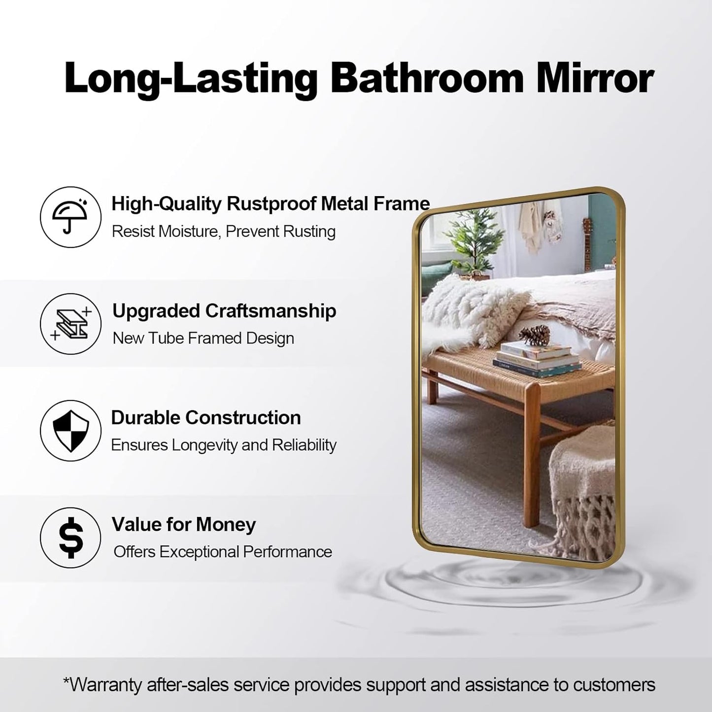 ANDY STAR Brass Mirror Bathroom, 22x30’’ Rounded Rectangle Mirror, Brushed Gold Bathroom Vanity Mirror Non-Rusting SUS304 Metal Tube Frame 1’’ Deep Wall-Mounted Mirrors Vertical/Horizontal