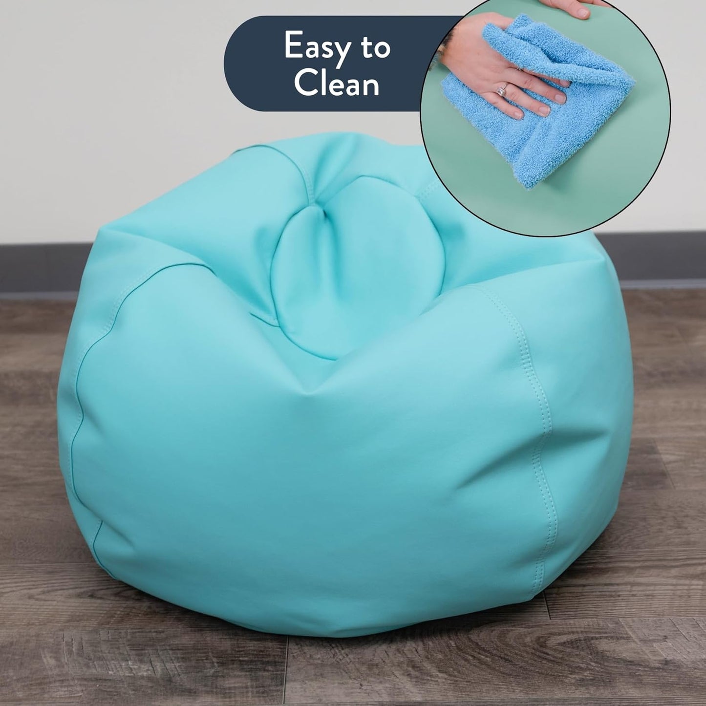 Children's Factory 26" Round Bean Bag, Bean Bag Chair with Water-Resistant Cover for Kids, Flexible Seating for Classroom Elementary, Easy to Clean, Aqua