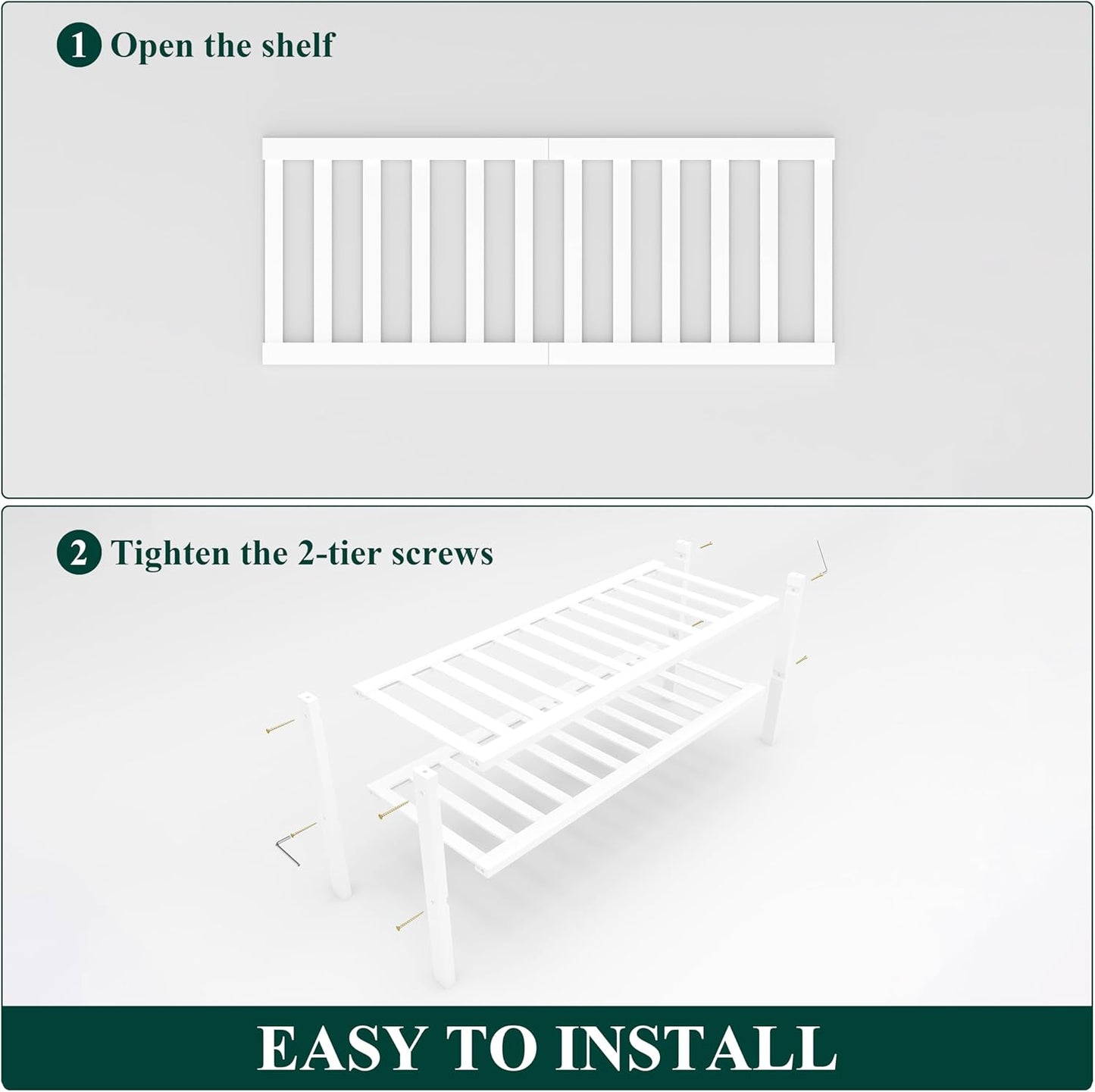 Smiry Shoe Rack, 2 Tier Bamboo Shoe Organizer, Stackable Free Standing Wooden Shoe Storage Shelf for Closet, Entryway, Front Door Entrance, White