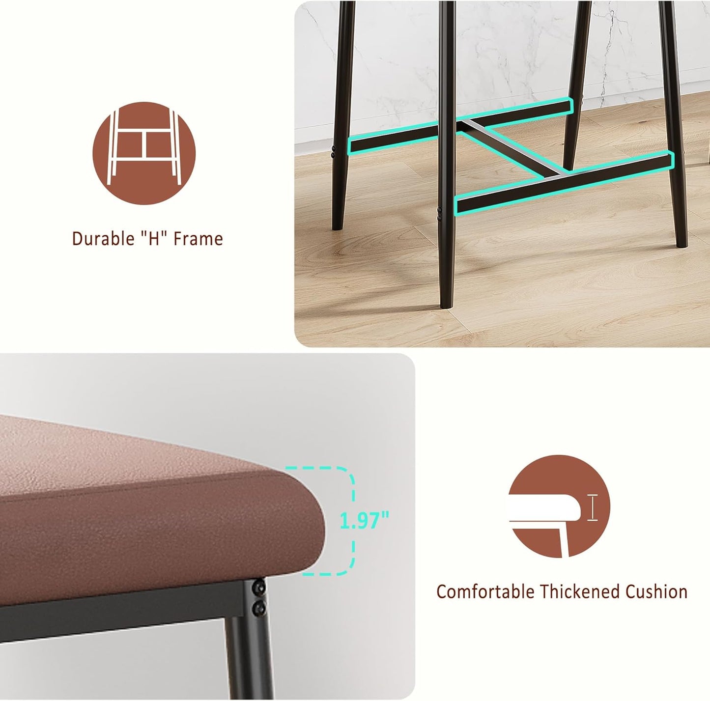 GarveeHome Bar Stools Set of 2, 26.5" Upholstered Counter Height Bar Stools for 2 with Armrest, Wider Thickened Cushion, Bar Chairs with Backrest for Bar, Dining Room, Kitchen, Retro Brown