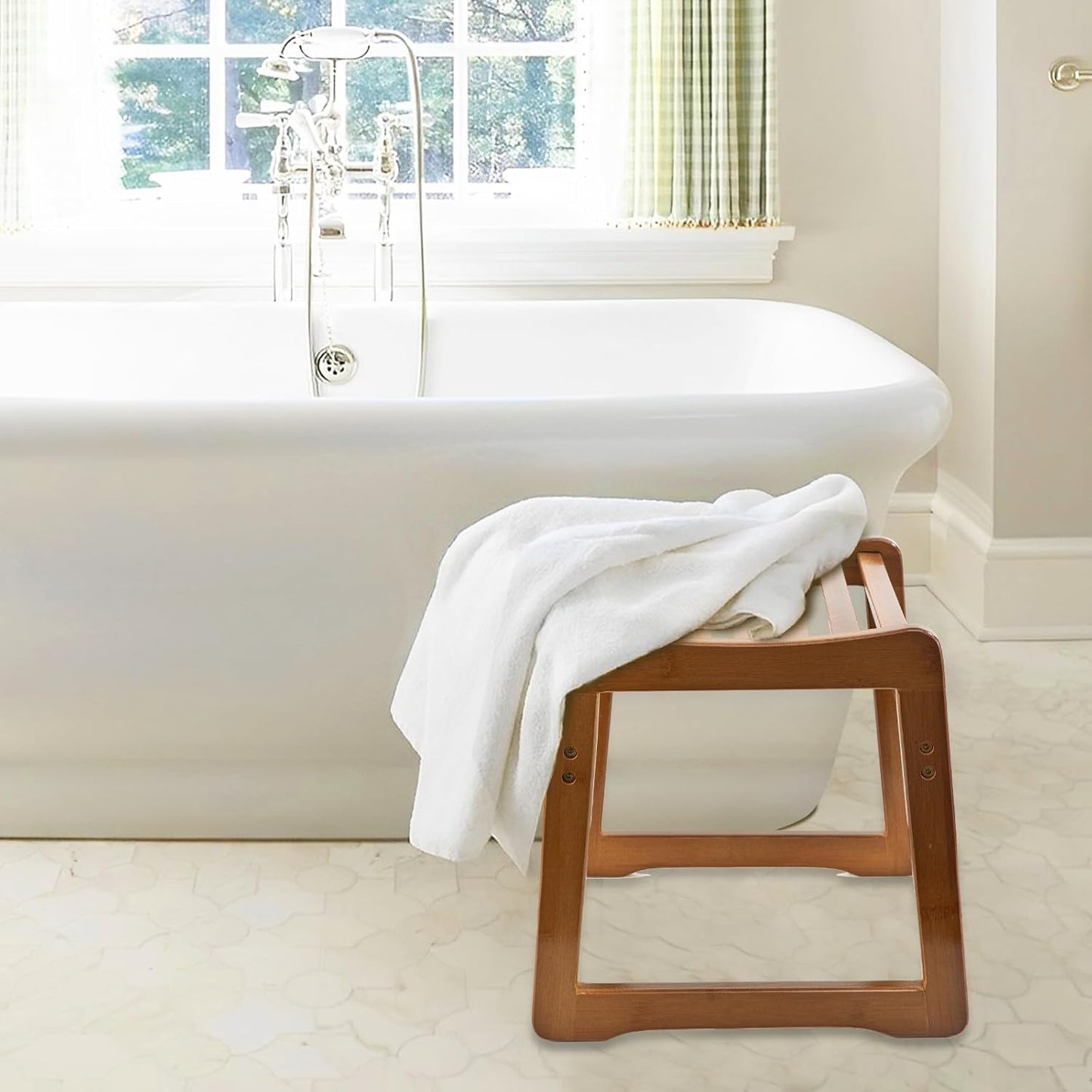 Bamboo Step Stool for Kids - Foot Rest Shoe Changing Stool for Living Room, Bedroom, Garden Leisure, Outdoor (Brown)