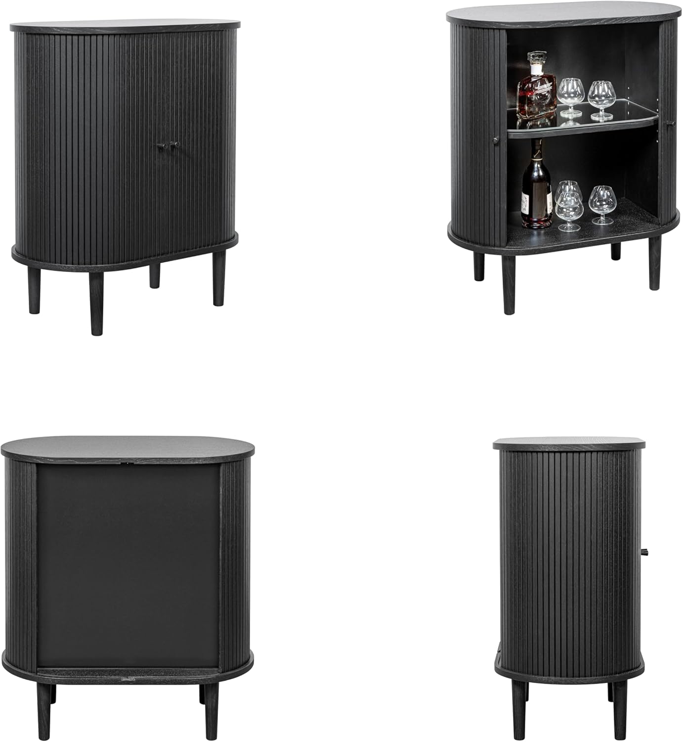 WERMO 28'' Black Bar Cabinet with Storage and Shelves - Coffee and Wine Bar Black Cabinet with Doors, Small Liquor Dining Room Sideboard, Narrow Living Room Credenza, Coffee Station (Black Oak)