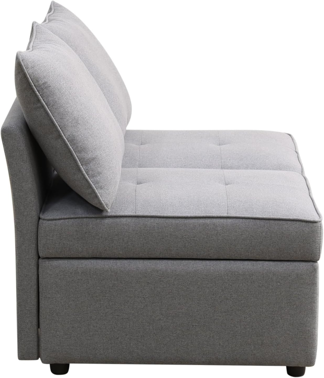 Convertible Ottoman Sofa with Storage, Modern Sackcloth Futon Couch with 2 Pillows Adjustable Backrest, Recliner Folding Loveseat for Living Room, Apartment Dorm, Office,Grey