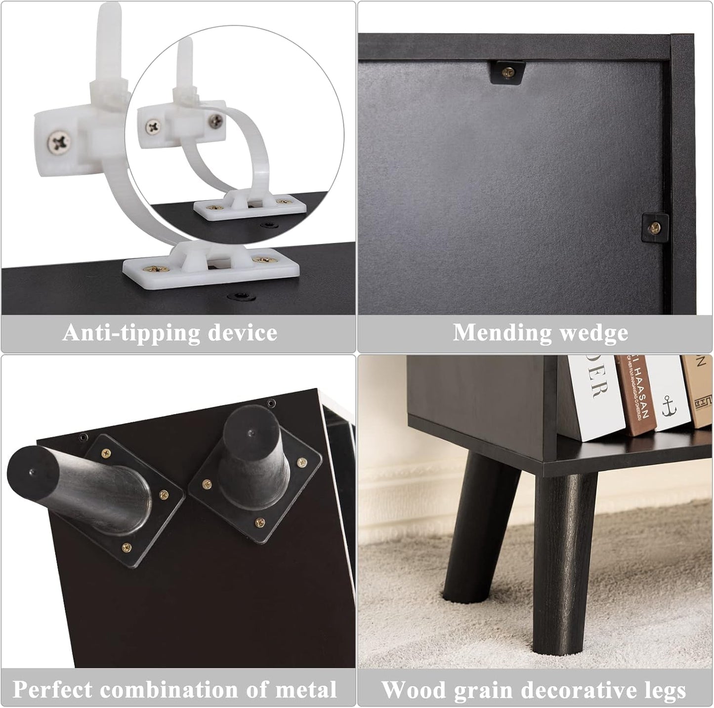 YAHARBO Black Bookshelf,3 Tier Modern Bookcase with Legs,Bookshelves Wood Storage Shelf, Open Book Shelves Cube Organizer,Freestanding Short Bookcases