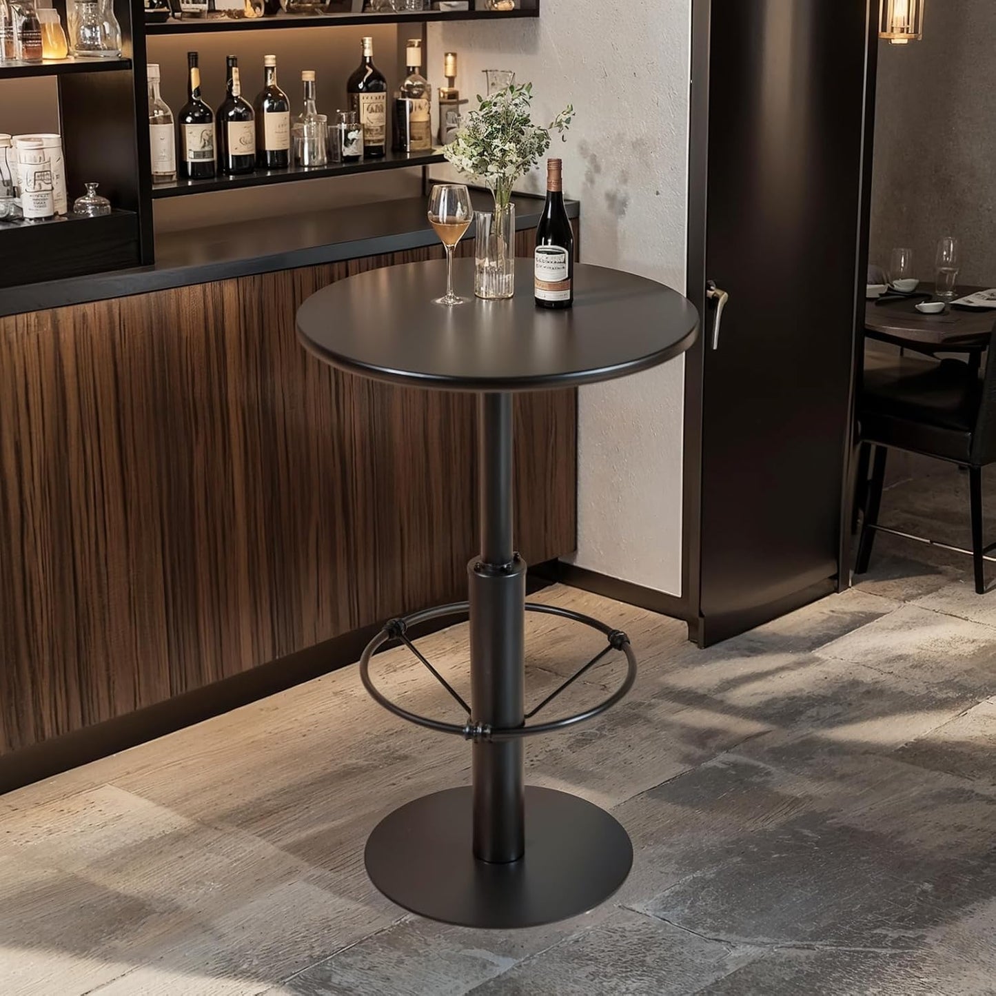 LOKKHAN 37.4" Tall High-top Table-Rustic Industrial Bar Table-23.6" Dia Round Metal Bar Height Standing Pub Table-Dining Room Bistro Table-Cocktail Table (Matte Black)