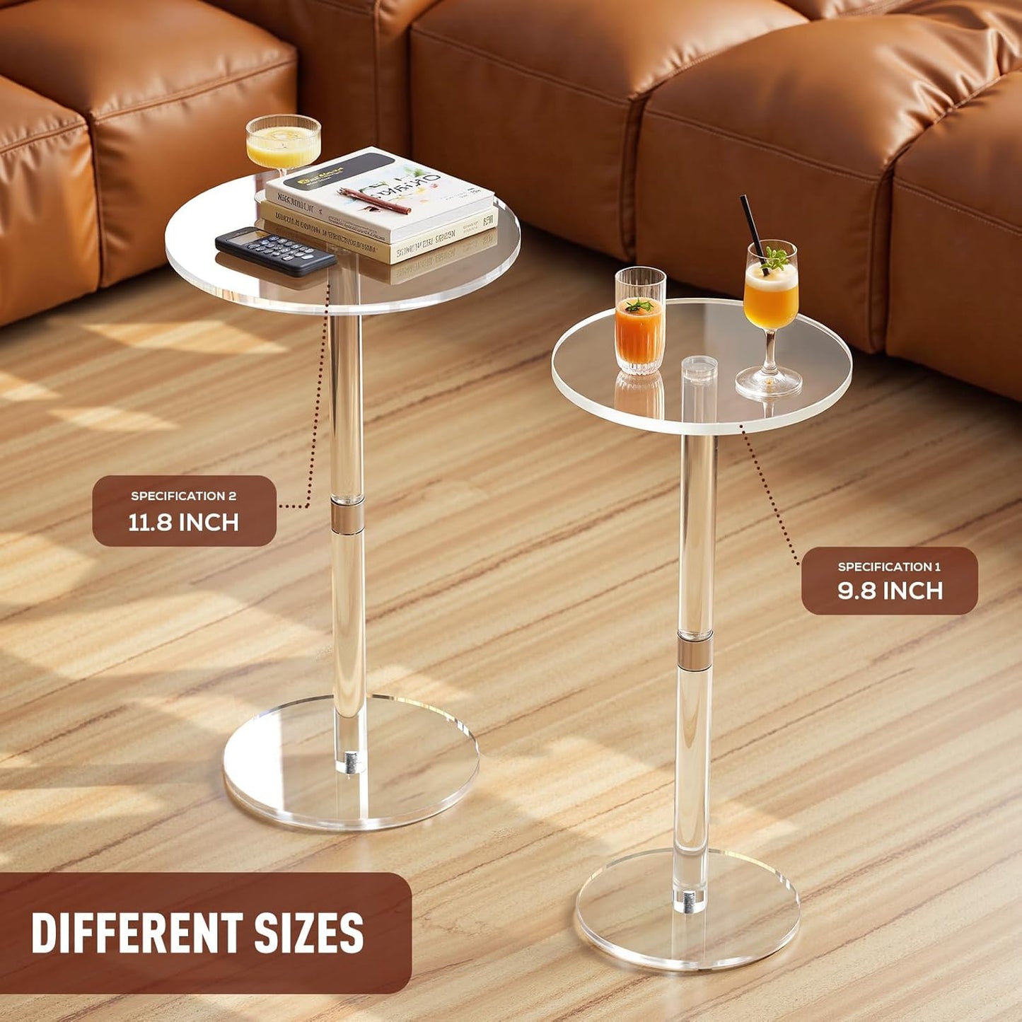 11.8" Round Clear Acrylic End Table - Modern Small Space Side Table for Living Room, Bedroom, Office, Outdoor | Sturdy, Easy to Install, Multi-Purpose