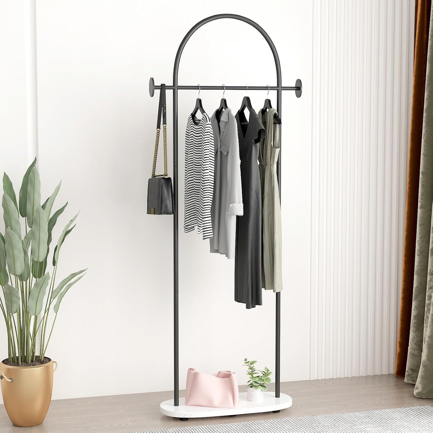 Black Clothing Racks, Modern Industrial Clothes Rack with Shelf, Heavy Duty Freestanding Coat Rack, Metal Coat Hanger Stand with Hooks for Boutique Office