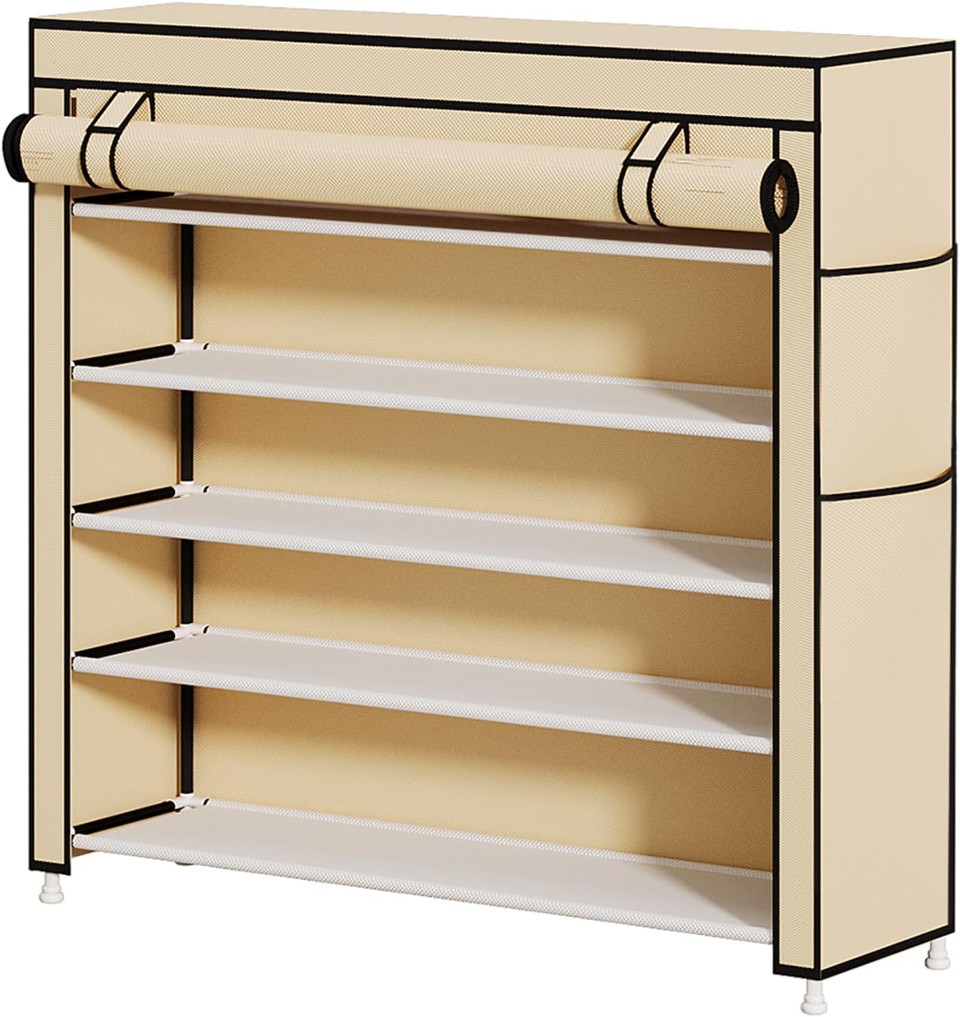 Calmootey 5 Tier Shoe Rack Organizer to Hold 25 Pairs, Portable Shoe Shelf with Nonwoven Fabric Cover for Closet Hallway, Bedroom, Entryway, Beige