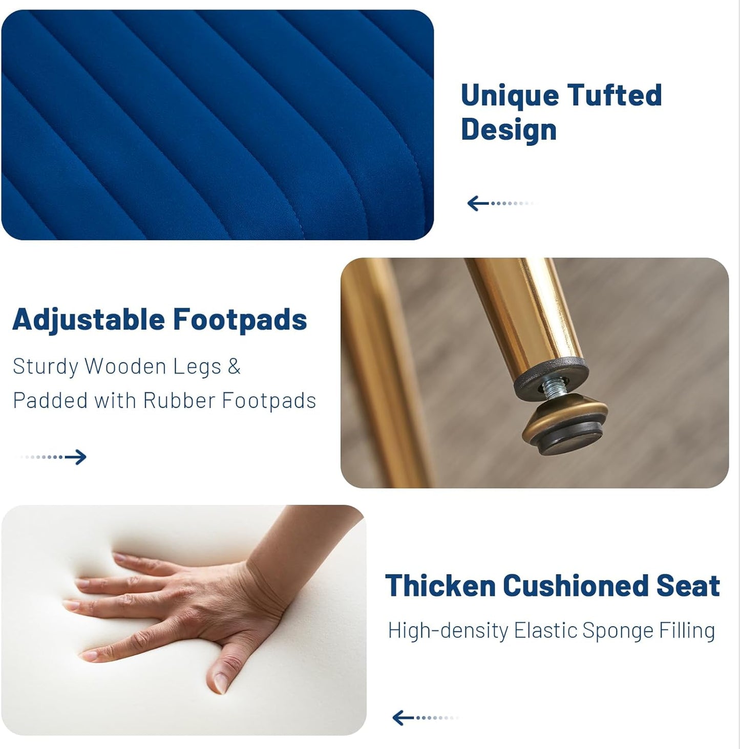 Furniliving Bedroom Bench Velvet Ottoman Bench with Skin-Friendly Velvet, 44.8’’ Upholstered End of Bed Bench, Soft Indoor Benches with Golden Finished Tapered Legs for Living Room, Entryway, Blue