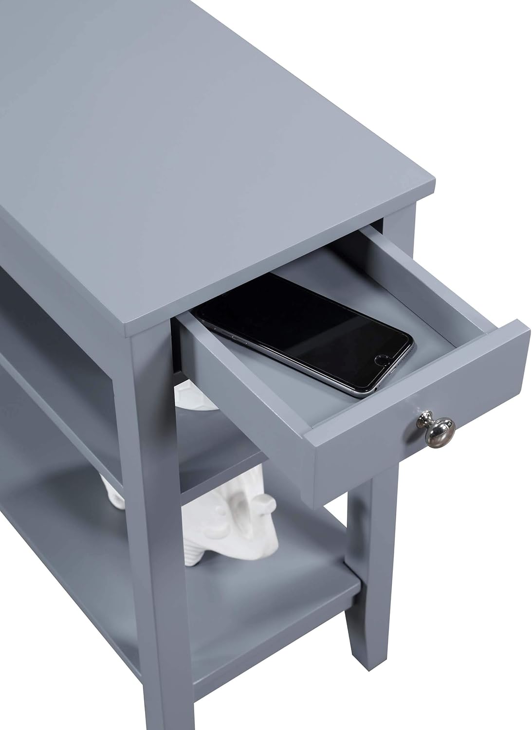 Convenience Concepts American Heritage Chairside End Table with Drawer 23.5" - Classic Living Room Table with Storage Shelf, Bedroom Nightstand, Gray